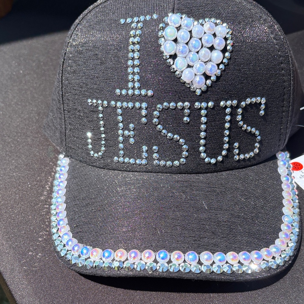 I Heart Jesus Black Rhinestone Kids Cap